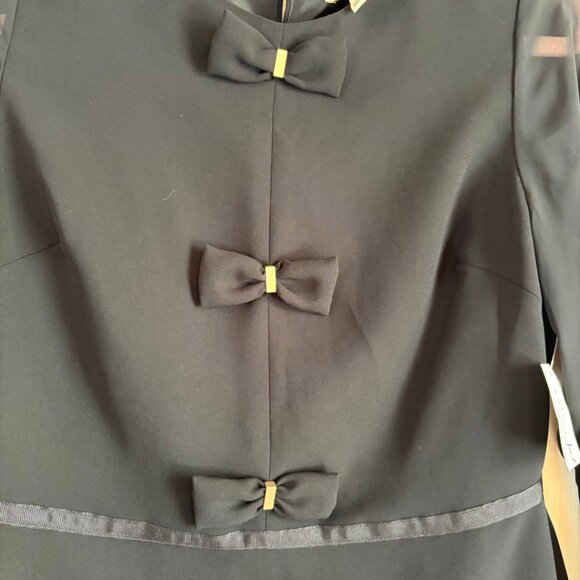 Maison Jules Black Fit & Flare Dress Women’s Small Bow Detail Mesh Long Sleeve - Picture 6 of 7